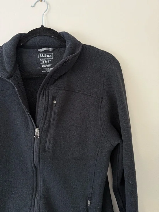 L.L. Bean Black Men's Zipped Fleece Jacket Size Small Regular Outdoors Granola - Picture 3 of 9